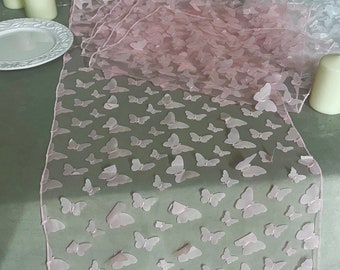 15"x108” Light pink 3D butterfly mesh, baby shower, bridal party, mantel table runner - wedding birthday party linen