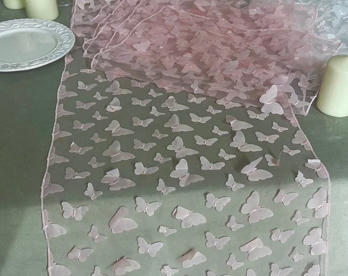 Light Pink 3D Butterfly Mesh Table Runner – 15"x108” | Baby Shower, Bridal Shower, Wedding, Party Décor