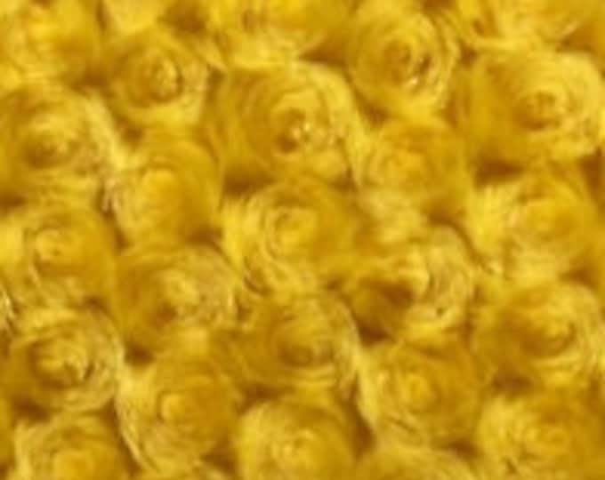 Minky Yellow Rosebud floral fur soft fabric BY THE YARD 60" Wide
