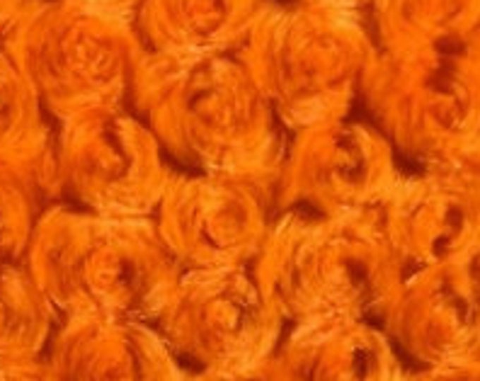 Orange minky Rosebud  fabric BY THE YARD 60" Wide