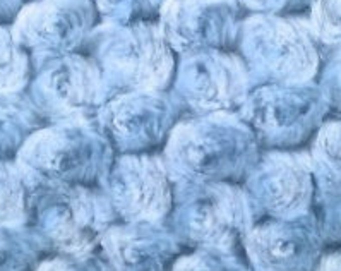Minky Baby blue Rosebud  soft fabric BY THE YARD 60" Wide