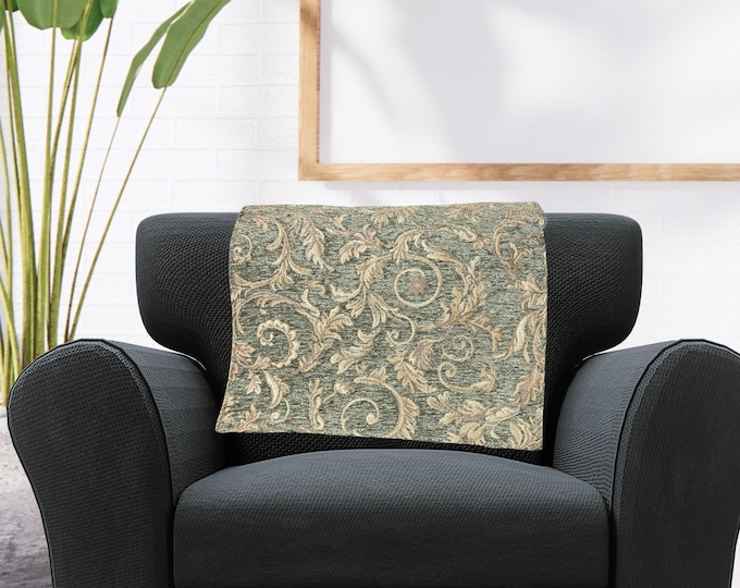 Light Green chenille leaf 14x30 Sofa, Loveseat, Chaise, Theater Seat, Chair Caps, Headrest Pad, Recliner Head Cover, Furniture Protector