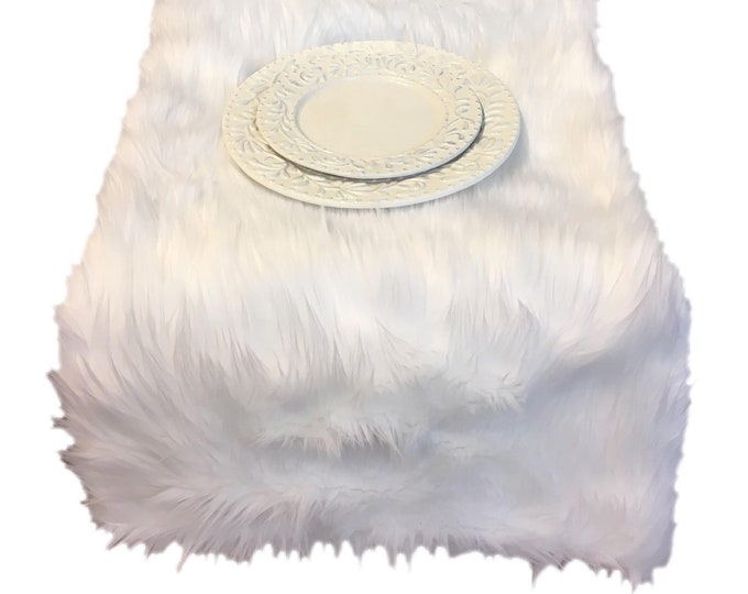 Furry Shaggy Faux Fur Table Runner table linen, holiday decor, home decor 12x108 inches