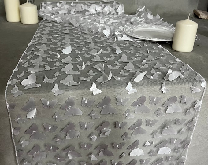15"x108” 3D butterfly mesh, baby shower, bridal party, mantel table runner - wedding birthday party linen