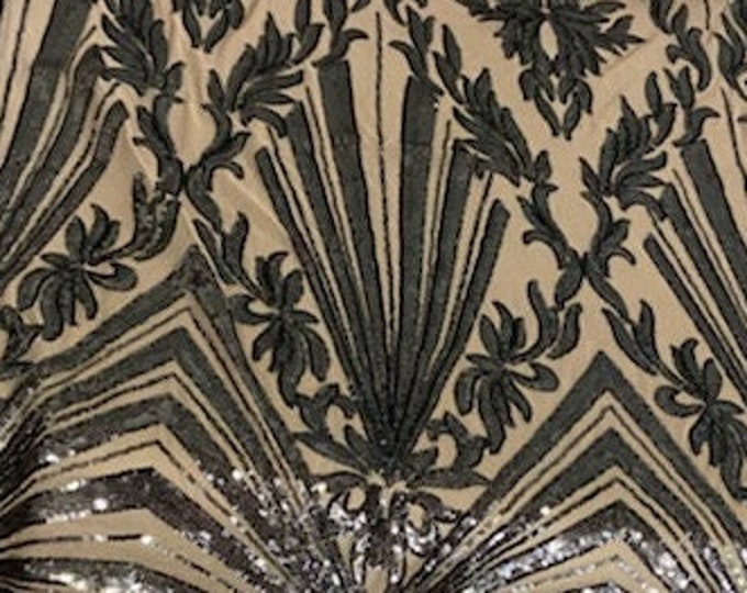 4-way Stretch Geometric sequin nude mesh dress grown Fabric BY THE YARD