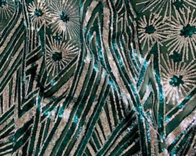 4-way Stretch Star Geometric sequin mesh dress grown Fabric BY THE YARD