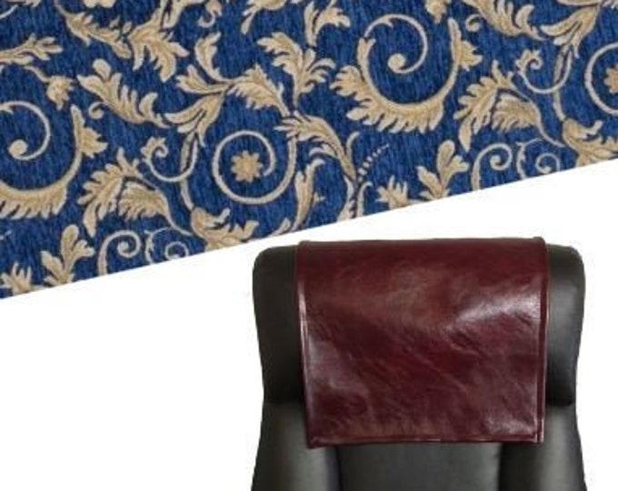 Navy chenille leaf 14x30 Sofa, Loveseat, Chaise, Theater Seat, Chair Caps, Headrest Pad, Recliner Head Cover, Furniture Protector