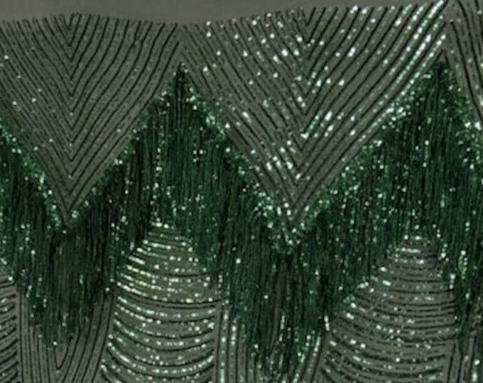 Sequin 4-way Stretch Geometric 6" Dangle sequin mesh dress grown Fabric BY THE YARD