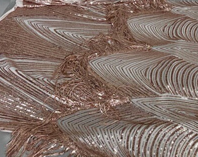 4-way Stretch Geometric 6" Dangle sequin mesh dress grown Fabric BY THE YARD