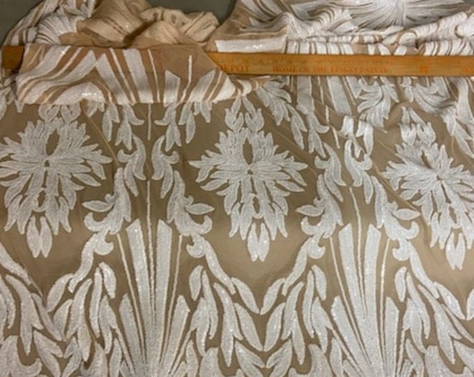 4-way Stretch Geometric sequin nude mesh dress grown Fabric BY THE YARD