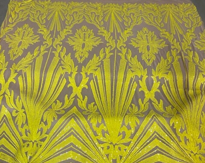 4-way Stretch Geometric sequin nude mesh dress grown Fabric BY THE YARD