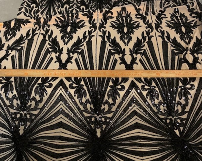 4-way Stretch Geometric sequin nude mesh dress grown Fabric BY THE YARD