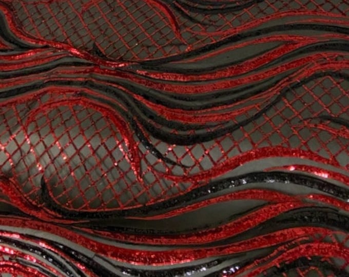 4-way Stretch Wave fishnet sequin mesh dress grown Fabric BY THE YARD
