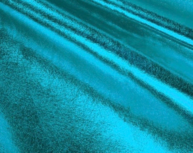 Turquoise Metallic Foil 4Way Stretch Spandex fabric BY THE YARD 60" Wide