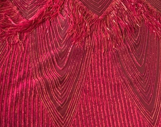 4-way Stretch Geometric 6" Dangle sequin mesh dress grown Fabric BY THE YARD