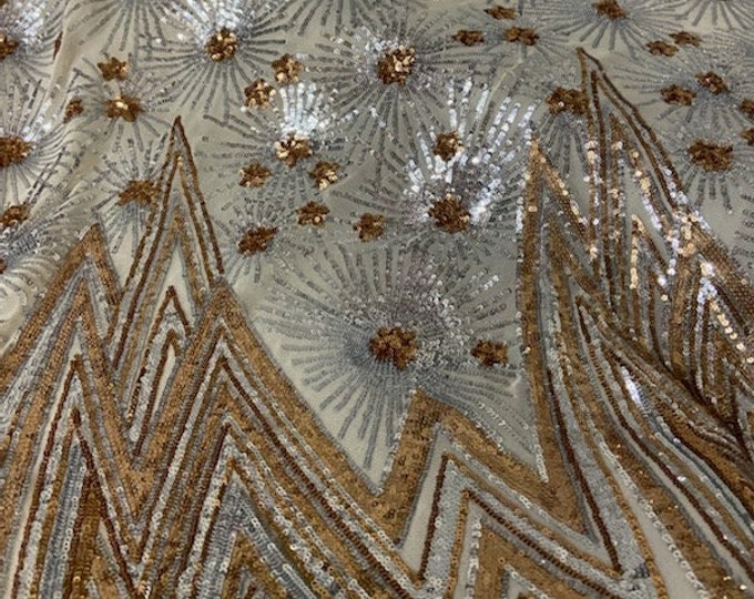 4-way Stretch Star Geometric sequin mesh dress grown Fabric BY THE YARD
