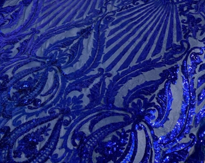 4-way Stretch Geometric Seashell fishnet sequin mesh dress grown Fabric BY THE YARD