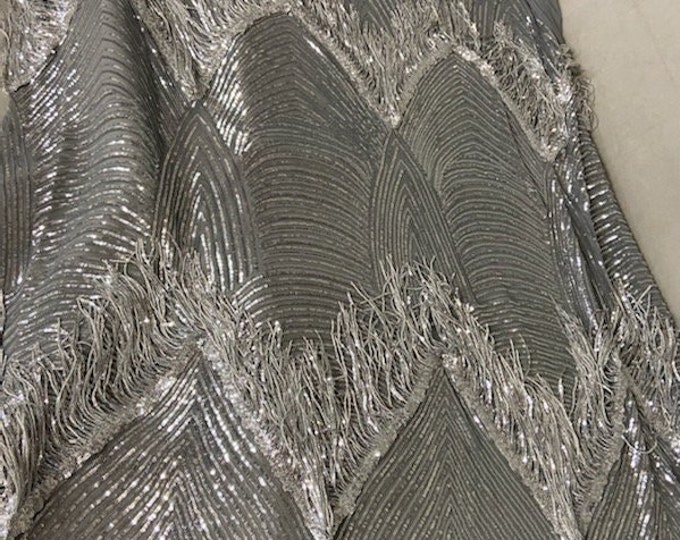 4-way Stretch Geometric 6" Dangle sequin mesh dress grown Fabric BY THE YARD