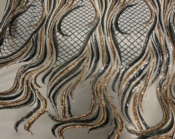 4-way Stretch Wave fishnet sequin mesh dress grown Fabric BY THE YARD