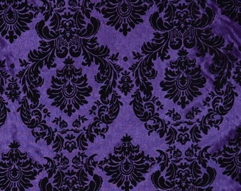 Taffeta Purple Black Flocking Damask polyester fabric by yard 60" wide