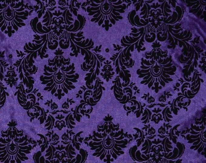 Taffeta Purple Black Flocking Damask polyester fabric by yard 60" wide