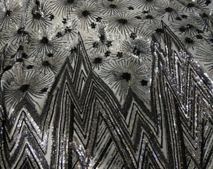 4-way Stretch Star Geometric sequin mesh dress grown Fabric BY THE YARD