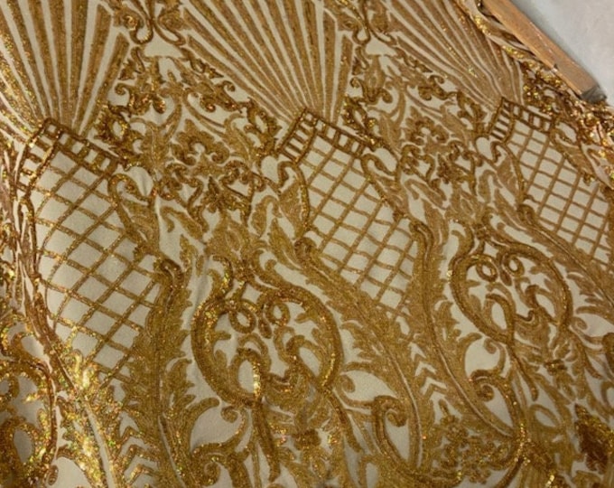 4-way Stretch Geometric Seashell fishnet sequin mesh dress grown Fabric BY THE YARD