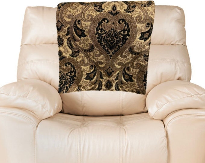 14x30” & Larger Black monte cristo damask Sofa, Loveseat, Chaise, Theater Seat, RV, Chair, Headrest Pad, Recliner Head Cover, Protector