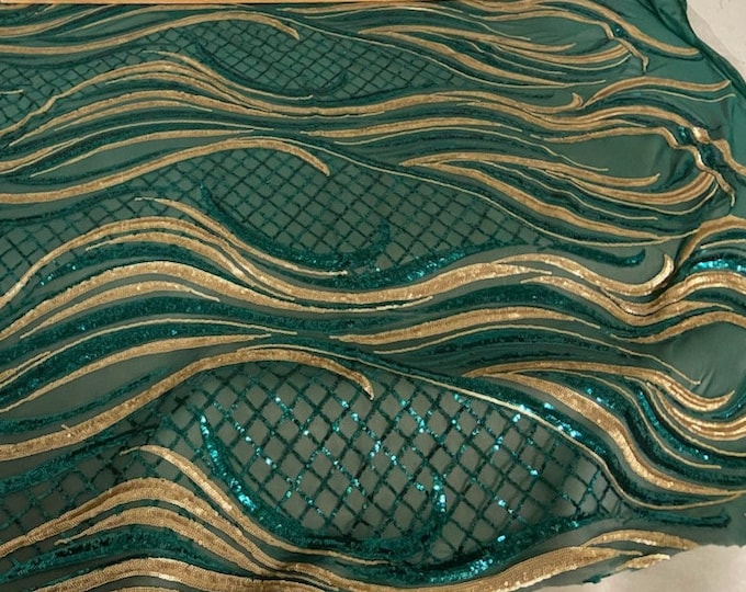4-way Stretch Wave fishnet sequin mesh dress grown Fabric BY THE YARD