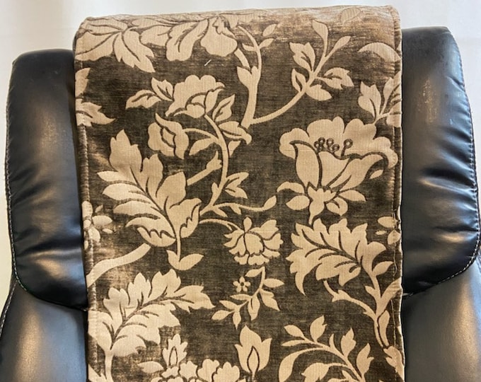 14x30”  Brown floral Chenille damask fabric Sofa, Loveseat, Chaise, Theater Seat, RV, Chair, Headrest Pad, Recliner Head Cover, Protector