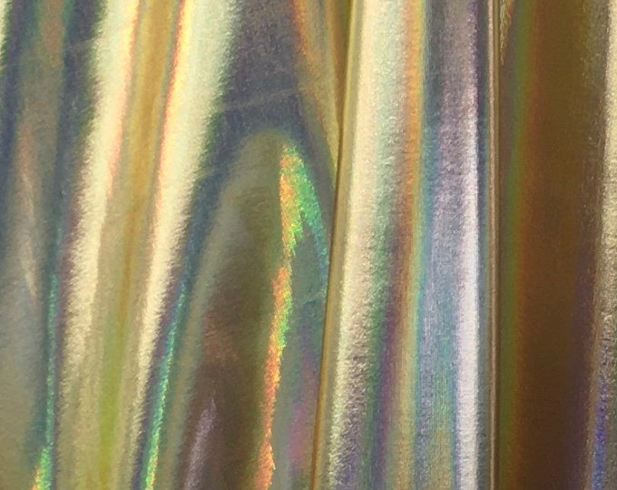 Iridescent Gold Metallic Foil 4Way Stretch Spandex fabric BY THE YARD swimwear dancewear costume 60" Wide