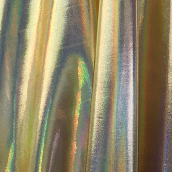 Iridescent Gold Metallic Foil 4Way Stretch Spandex fabric BY THE YARD swimwear dancewear costume 60" Wide