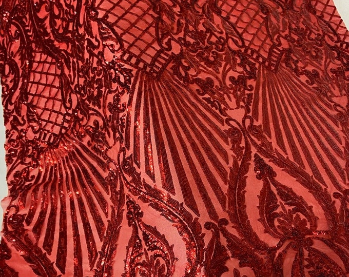 4-way Stretch Geometric Seashell fishnet sequin mesh dress grown Fabric BY THE YARD