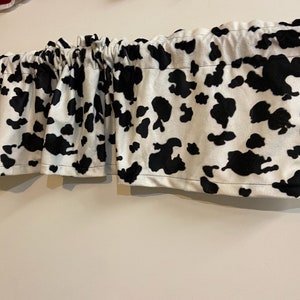 Black white cow print velboa home decor dapery panels kitchen window valance blinds curtains animal