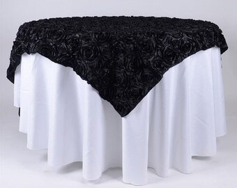 Table Overlay Rosette Chiffon 52 X 52 Inches Square Champagne