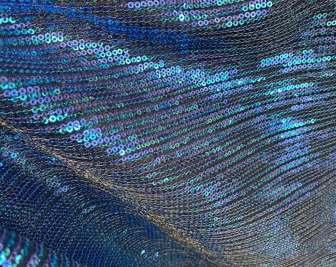 Mermaid Blue Pleated Glitz Sequin Mesh Fabric By The Yard