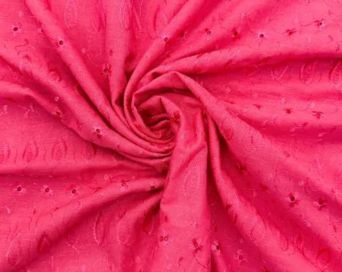 Hot pink Medium Weight Eyelet Double Scalloped Finished Edge Stitched Embroidery Fabric, 42" Wide