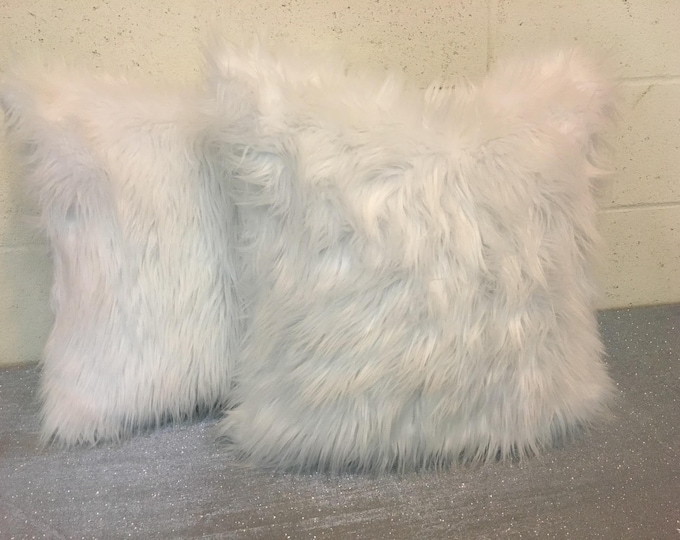 2 Pieces Bright White faux fur cushion  pillow 22x22 premium shaggy with zipper fur pillows sofa bed couch chair throw home decor