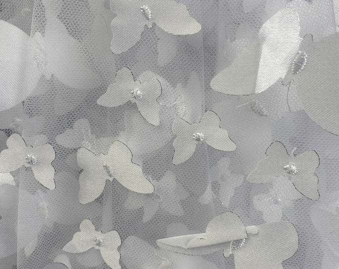 Taffeta Butterfly /on sheer FABRIC /58" Wide by the yard -white