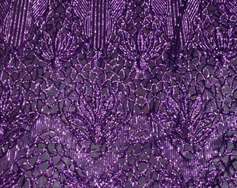 Sequin purple on purple mesh, 4-way Stretch, Fabric 54" Sold By the Yard