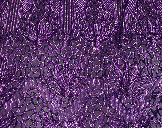 Sequin purple on purple mesh, 4-way Stretch, Fabric 54" Sold By the Yard, Wedding, Prom, Dresses, Lingerie, Pageant