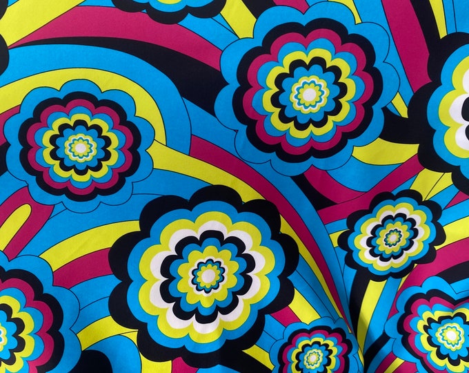 Funky blue floral stretch spandex fabric SOLD BY YARD 60