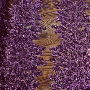 Purple peacock sequin gem beaded on mesh, sold by the PANEL - prom, wedding, pageant, costume