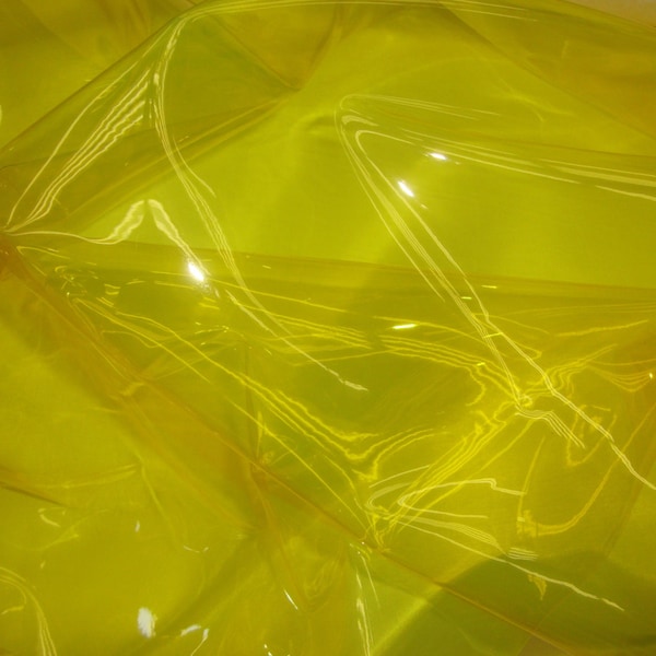 54" Wide Yellow 10 Gauge Transparent Tinted Plastic Vinyl Fabric By the Yard upholstery, costumes, diy projects, handbags, shoes accessories