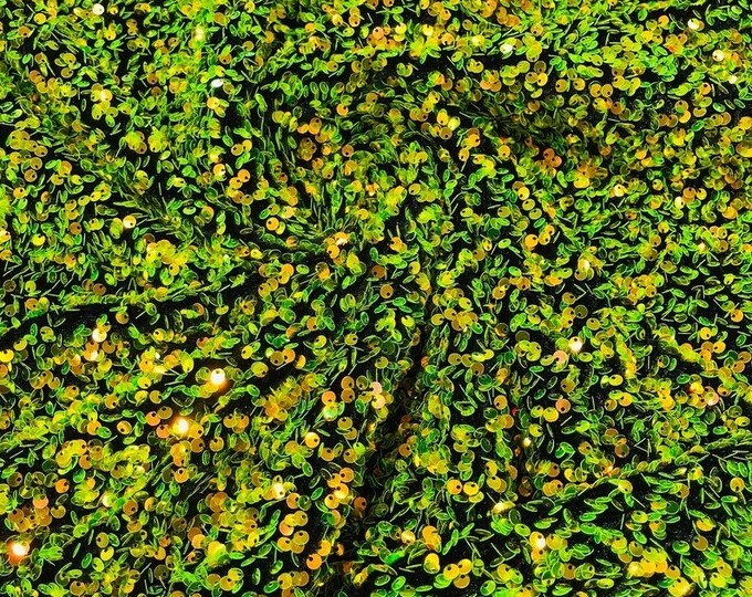 Clear Lime Iridescent On black Velvet 2 Way stretch fabric by the yard 60" Wide