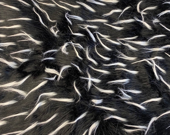 58"  Wide Spike Faux fur white on black Upholstery Fabric by the yard