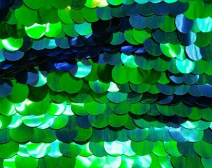 Green /Blue Shiny 20mm paillette sequin on mesh fabric sold by yard