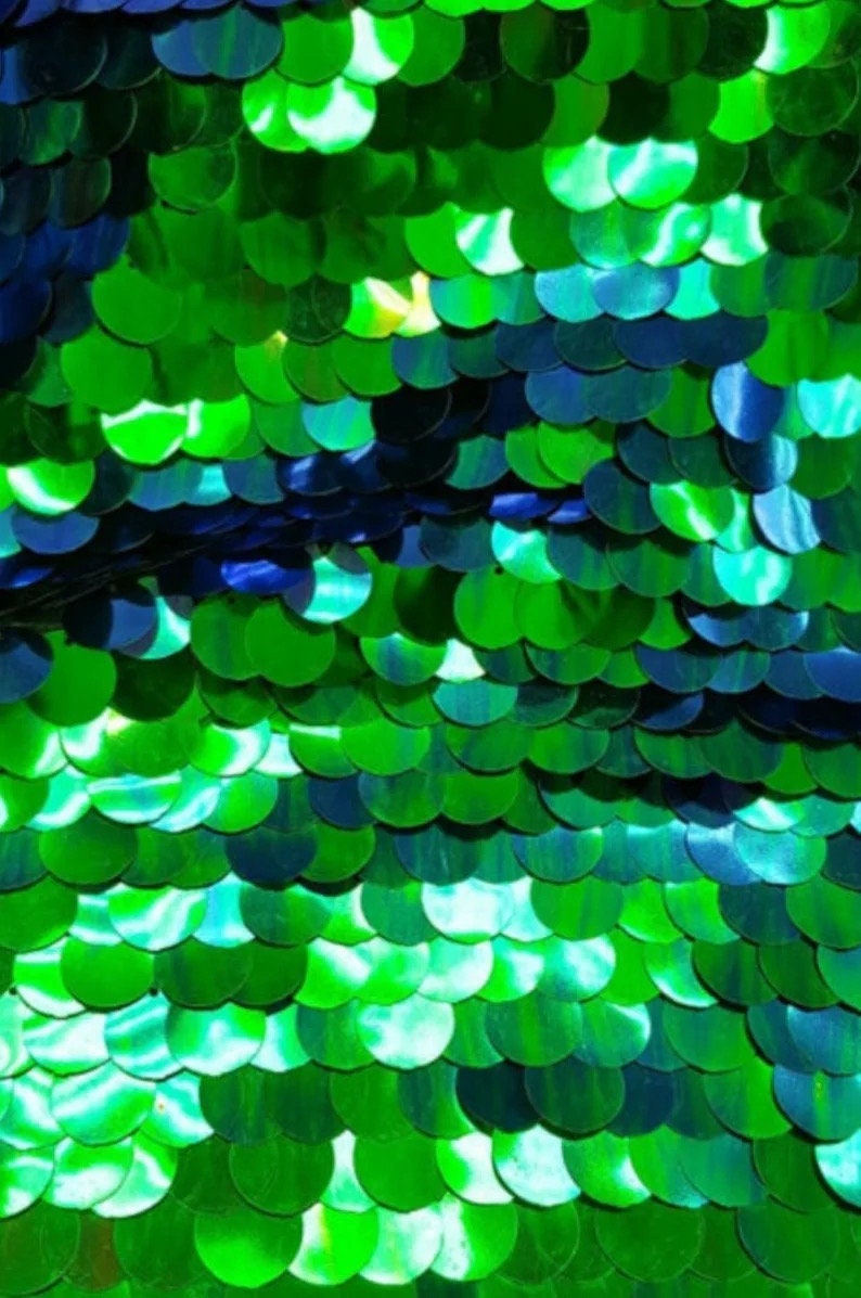 Green /Blue Shiny 20mm paillette sequin on mesh fabric sold by yard