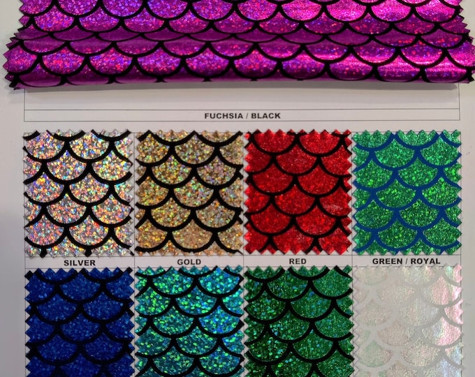 Mermaid Hologram 4 way Spandex Metallic foil scales Fabric by the yard