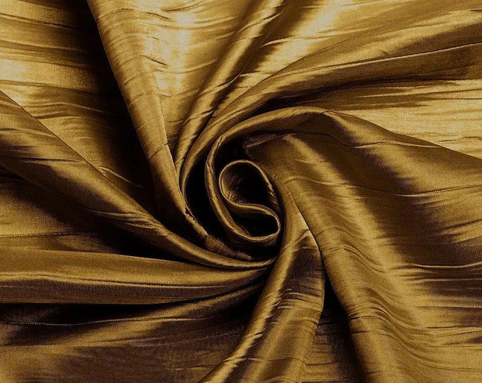 Dark Gold Crushed Taffeta Fabric - 54" Width - Creased Clothing Decorations Crafts - Sold By The Yard